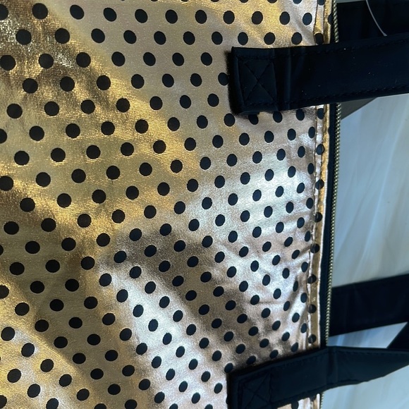 Delia’s Gold Black Polka Dot Metallic vinyl zip lunch tote travel handbag - Picture 6 of 8